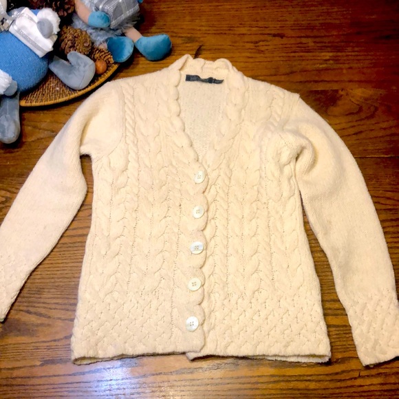 Irelandseye wool cashmere Horseshoe Aran Irish knit cardigan sweater - Main Image